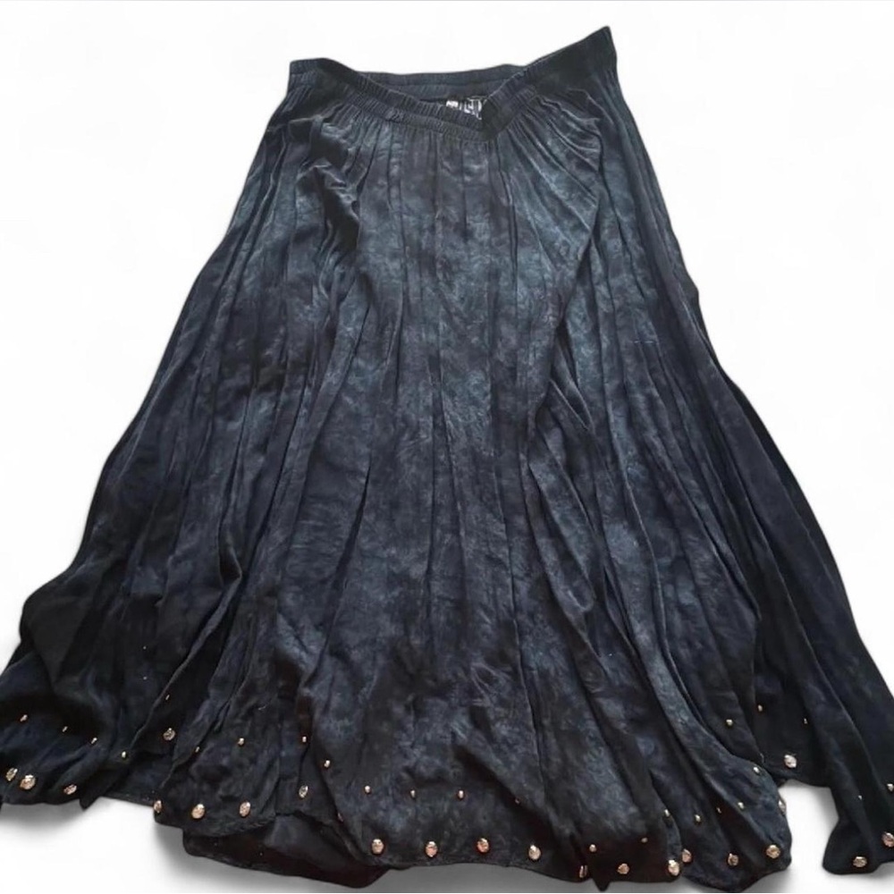 Risky # Blue Tie Dye 100% Rayon 1980-1990 Maxi Embellished Pleated Skirt